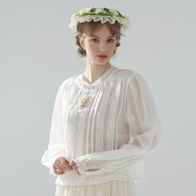 100cmBust 100%Ramie Thin White - Embroidery Rose ulasan dan harga