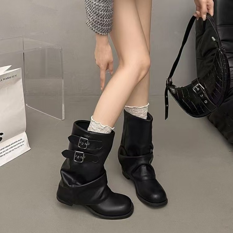Women Black Slouchy Mid Calf B - Embroidery Meaning ulasan dan harga