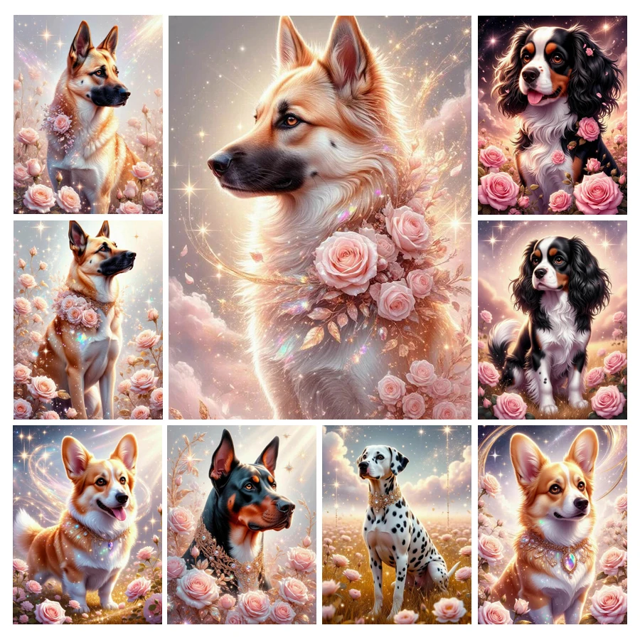 Cute Dog and Flower Diamond Pa - Embroidery Rose ulasan dan harga