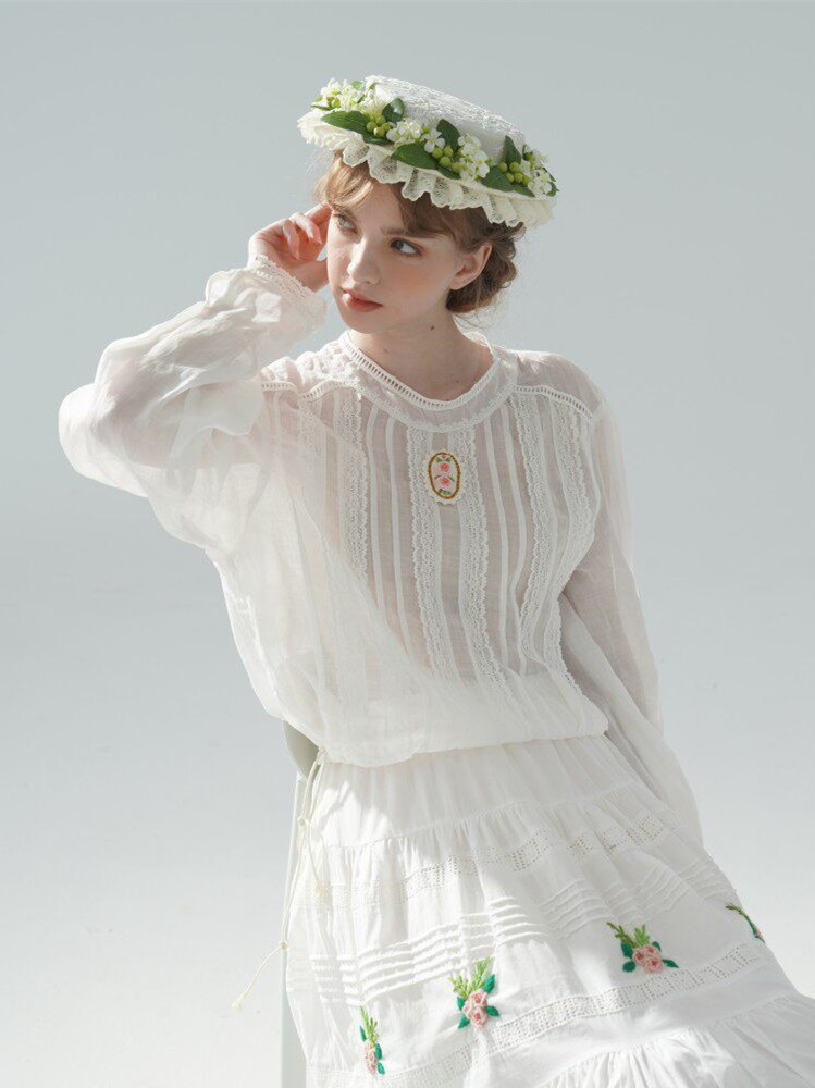 100cmBust 100%Ramie Thin White - Embroidery Rose ulasan dan harga