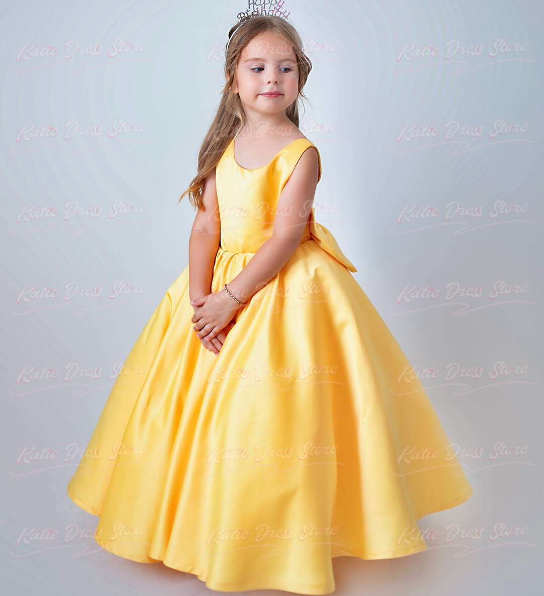 Yellow Customized Satin Flower - Embroidery Yellow Dress ulasan dan harga