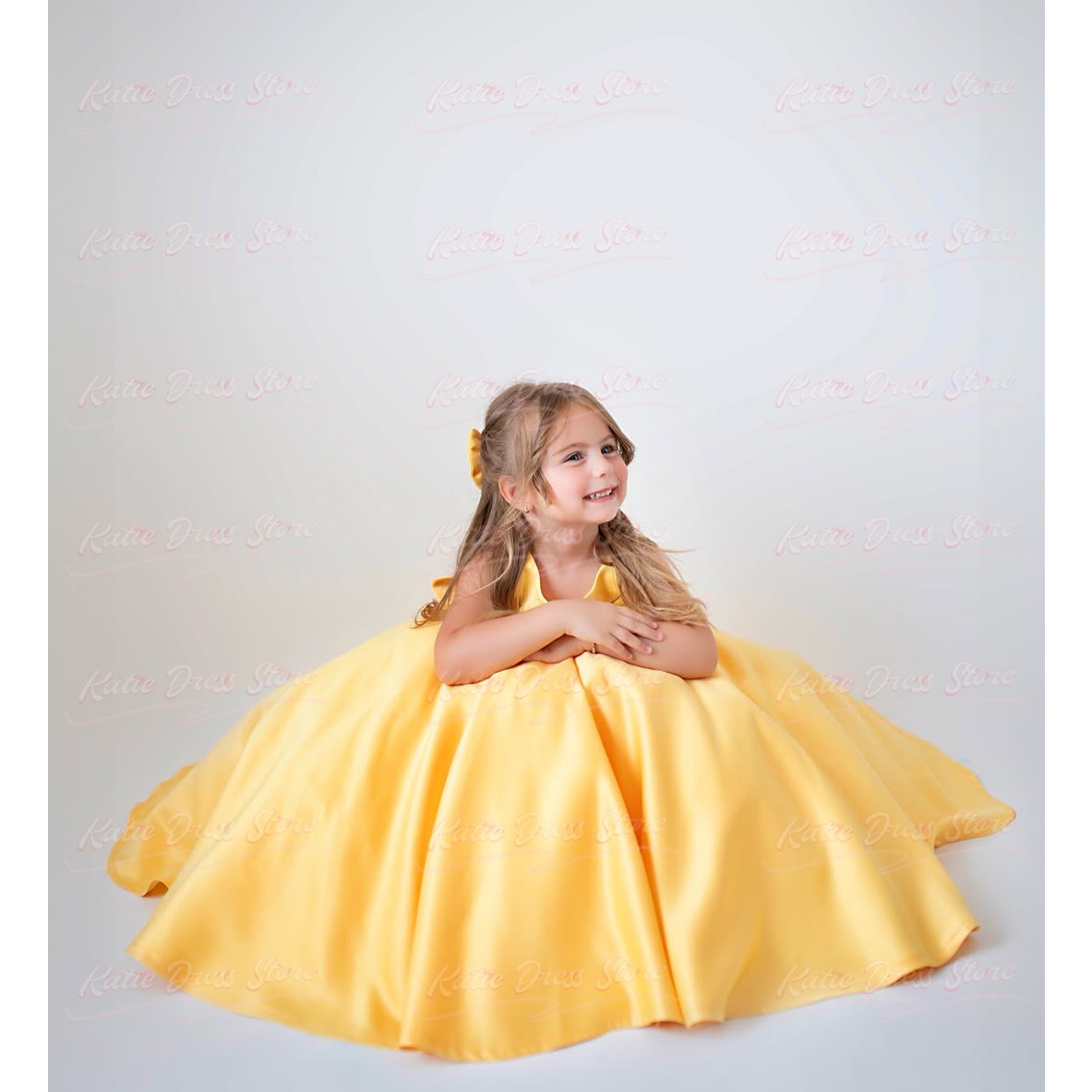 Yellow Customized Satin Flower - Embroidery Yellow Dress ulasan dan harga