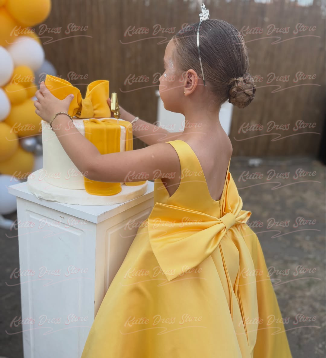 Yellow Customized Satin Flower - Embroidery Yellow Dress ulasan dan harga