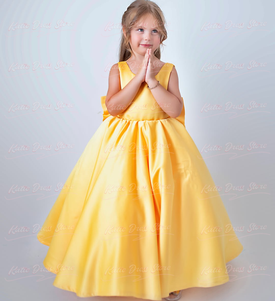 Yellow Customized Satin Flower - Embroidery Yellow Dress ulasan dan harga