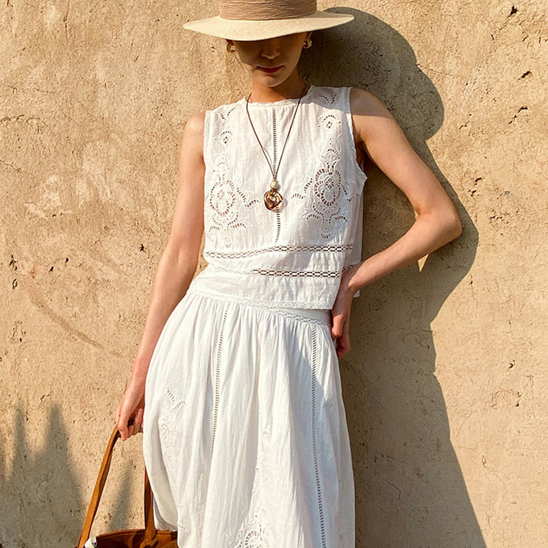 French Designer Boho White Cot - Embroidery Cotton Shirt ulasan dan harga