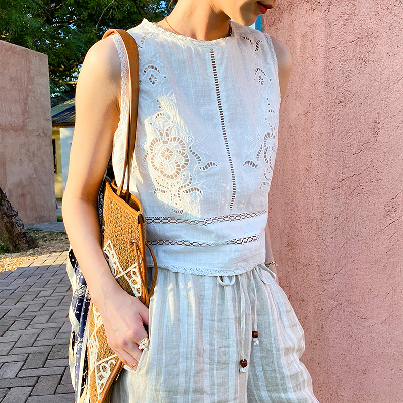 French Designer Boho White Cot - Embroidery Cotton Shirt ulasan dan harga