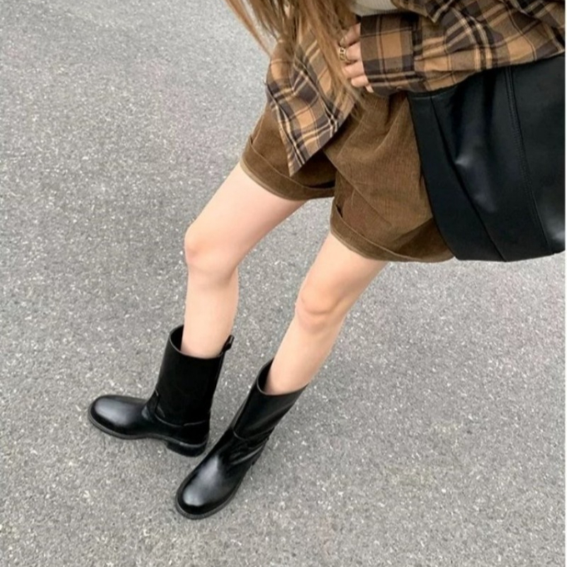 Women Round Toe Mid Calf Boots - Embroidery Garments ulasan dan harga