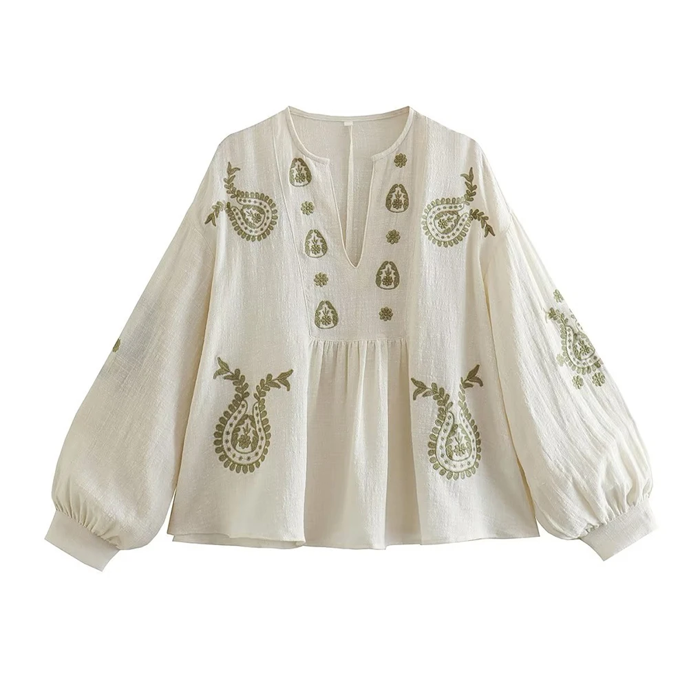 Womens New Loose Cotton Embroi - Embroidery Cotton Shirt ulasan dan harga