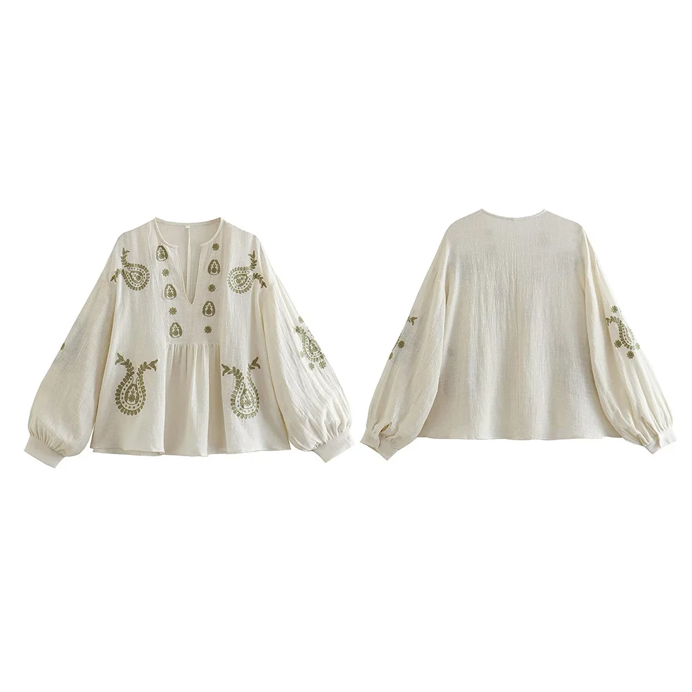 Womens New Loose Cotton Embroi - Embroidery Cotton Shirt ulasan dan harga