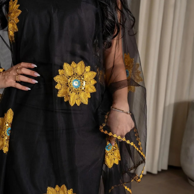 Women Floral Embroidered Maxi  - Embroidery Yellow Dress ulasan dan harga