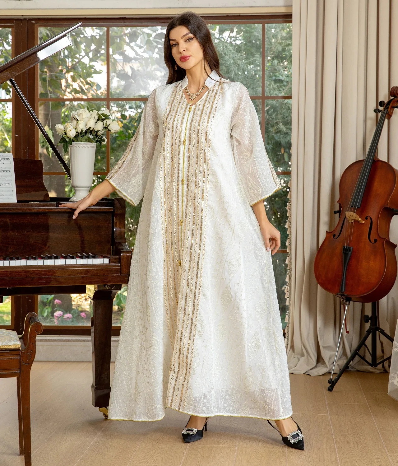 Eid Abaya Embroidery Sequin Me - Embroidery Kebaya ulasan dan harga