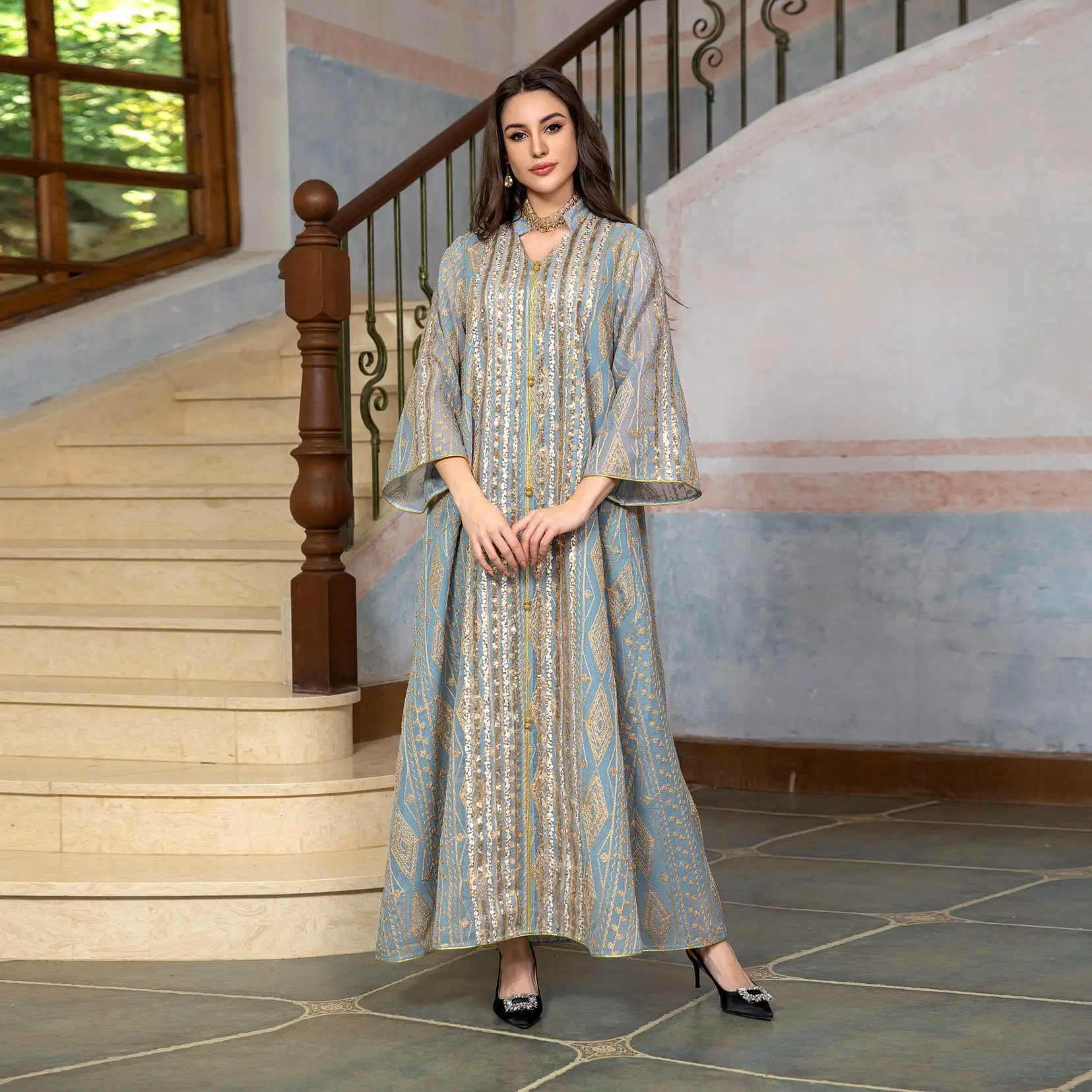 Eid Abaya Embroidery Sequin Me - Embroidery Kebaya ulasan dan harga