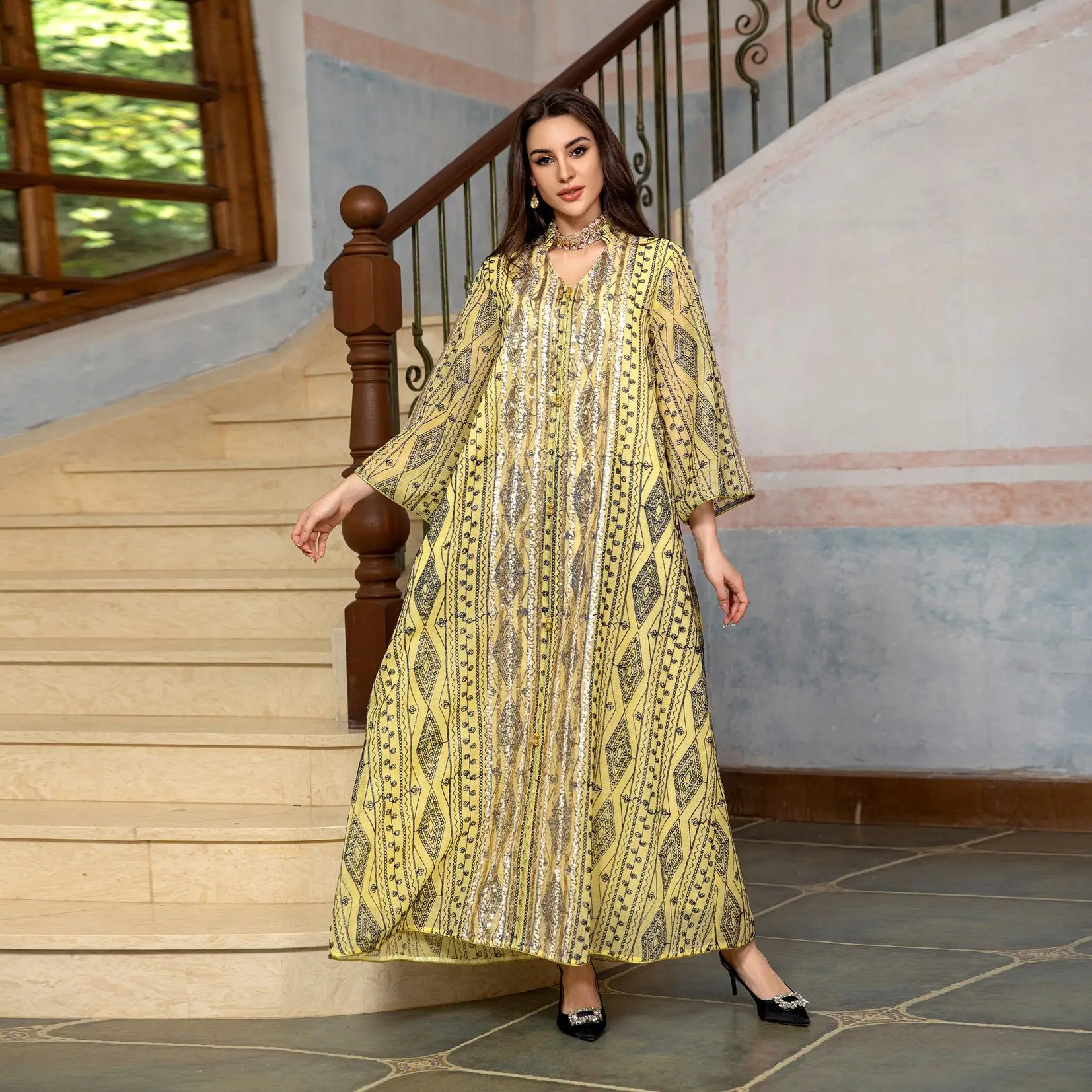 Eid Abaya Embroidery Sequin Me - Embroidery Kebaya ulasan dan harga